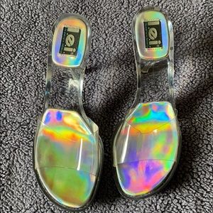 l.e.i clear slip on heels